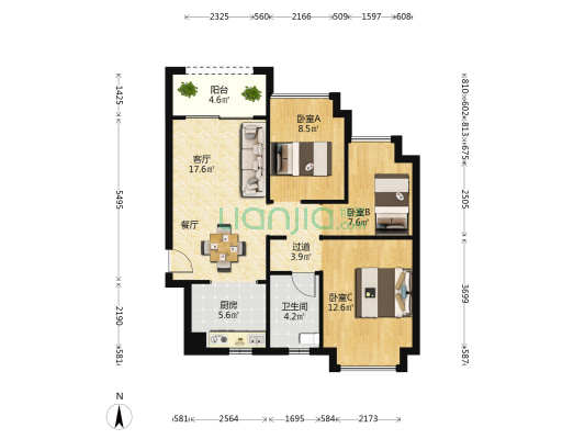 恒大御景 3室1厅1卫 84平方