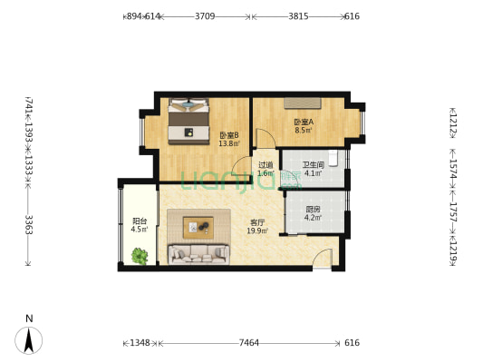 乐易居 2室1厅1卫 78平方