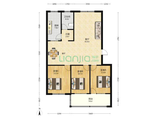百祥花苑 3室1厅1卫 125平方