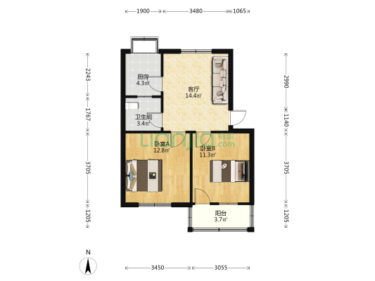 市建公司家属院 2室1厅1卫 61平方