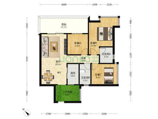 金海岸花园云起兴泰 3室1厅2卫 93平方