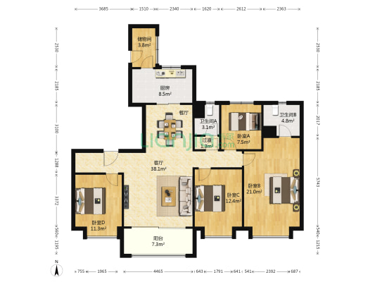 爱丁堡 4室1厅2卫 171平方