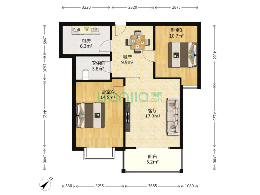 天成苑 2室2厅1卫 88平方