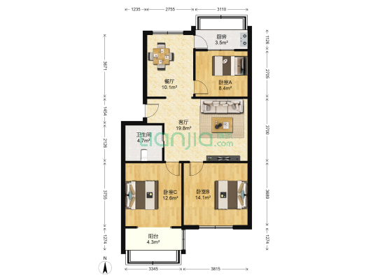 石家庄市工商局西区宿舍 3室2厅1卫 92平方