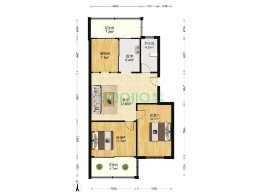 百花路8号 2室1厅1卫 94平方