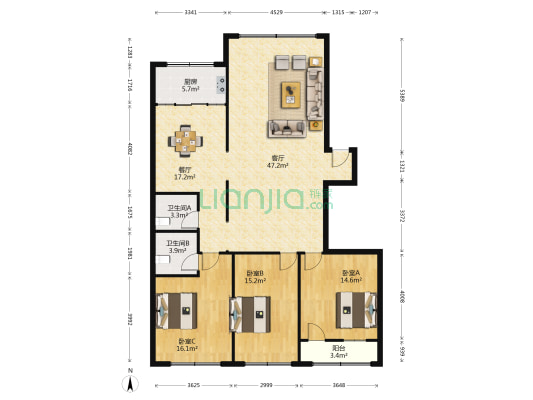 爱心大楼 3室2厅2卫 147平方