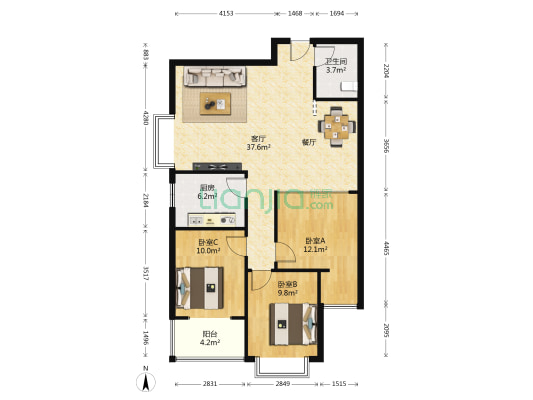桃苑中心花园 3室1厅1卫 117平方
