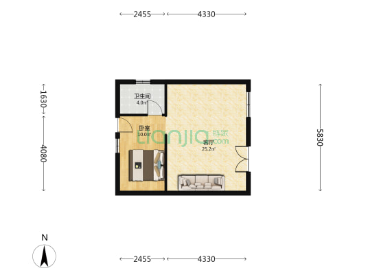 针织里 1室1厅1卫 41平方