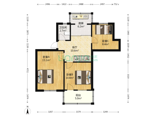 安邦宿舍 3室1厅1卫 68平方