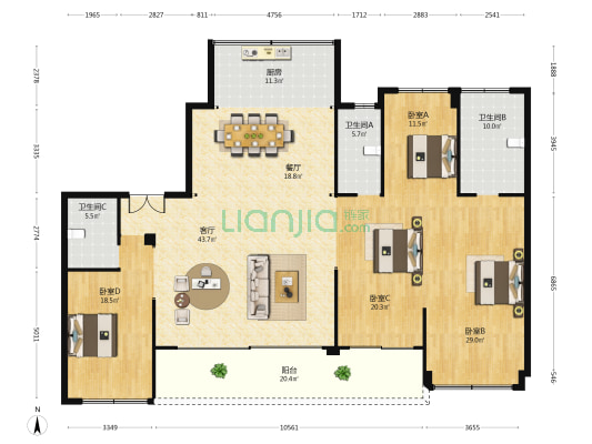 苏嘉云境园 4室2厅3卫 231平方