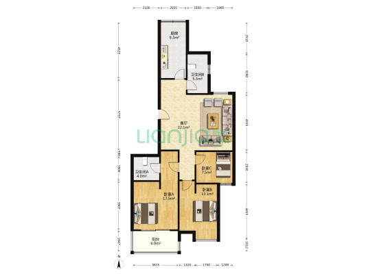 广景苑 3室1厅2卫 128平方