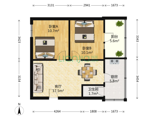 较场坝西街67号 2室1厅1卫 50平方