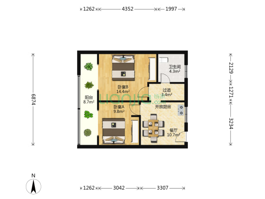 鱼行街 2室1厅1卫 56平方