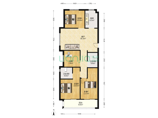 横渎绣苑 4室1厅2卫 137平方