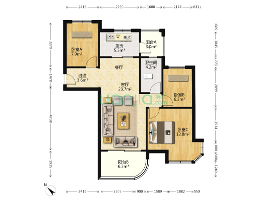 碧桂园凤凰城翰林湾 3室1厅1卫 96平方