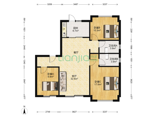 碧水湾玉园玖悦苑 3室1厅2卫 120平方