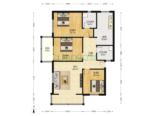 舒安居 3室1厅2卫 113平方