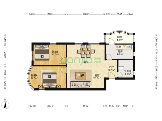 新华苑 2室1厅1卫 93平方