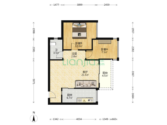 北河泽公馆 2室1厅1卫 71平方