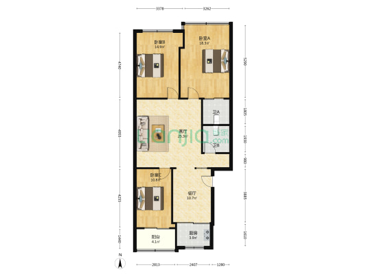 锦象公寓小区 3室2厅2卫 120平方