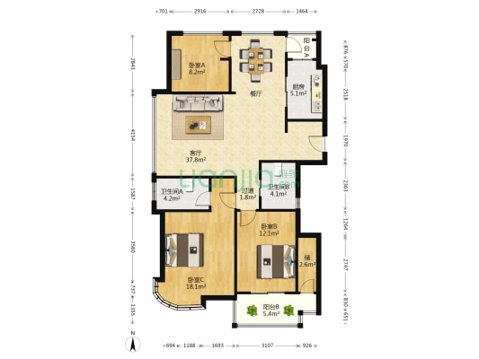 巴比伦花园 3室1厅2卫 130平方