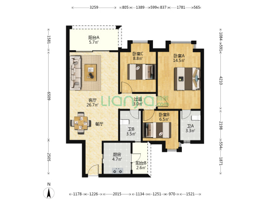 碧雅居 3室1厅2卫 96平方