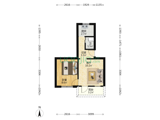 水磨厂宿舍 1室1厅1卫 38平方