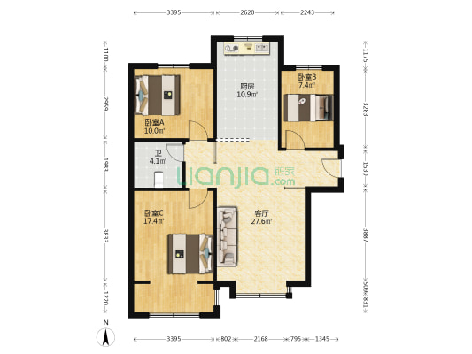 金隅冀东金玉府 3室1厅1卫 110平方