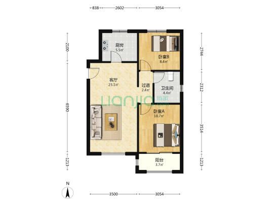 龙锦馨园 2室1厅1卫 92平方