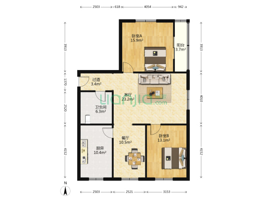 五金公司家属院 2室2厅1卫 103平方