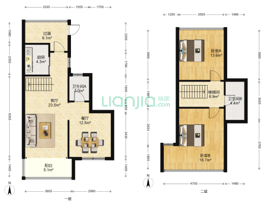 静听风语 2室2厅2卫 89平方