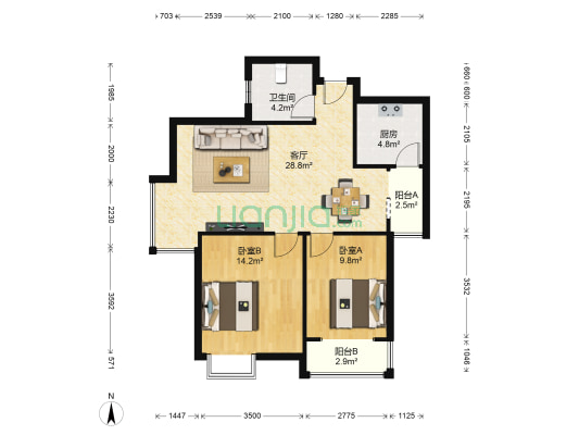 浪琴湾 2室1厅1卫 90平方