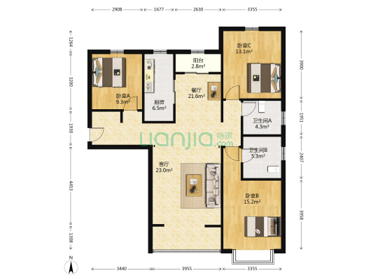 宝佳万科紫台 3室2厅2卫 136平方