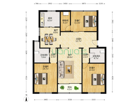 长乐路64号 3室2厅2卫 132平方