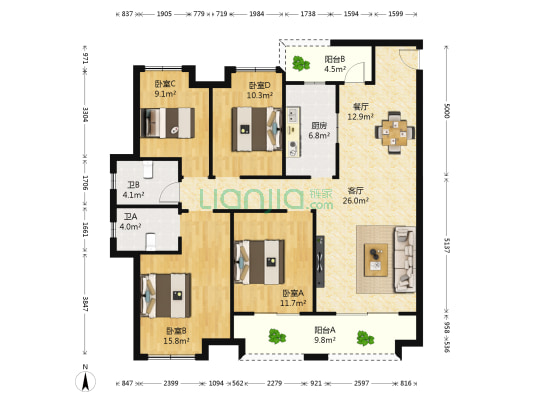 保利香槟国际 4室2厅2卫 142平方
