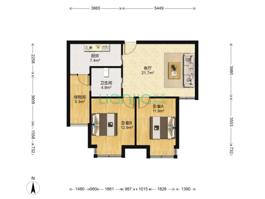 橘子国花园 2室1厅1卫 77平方