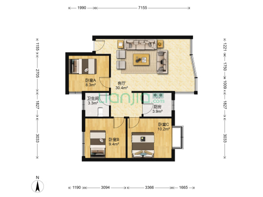 海德福苑A区 3室1厅1卫 85平方