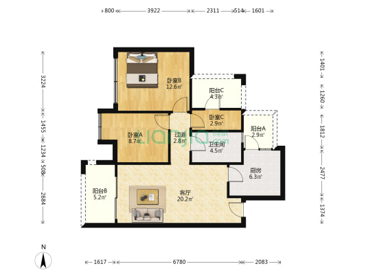 品润金樽府 3室1厅1卫 84平方