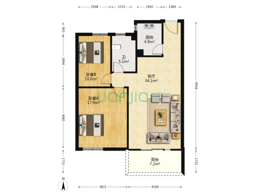 长丰景苑 2室1厅1卫 98平方