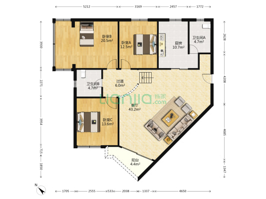 重庆日报家属院 3室1厅2卫 147平方