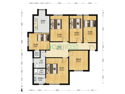 竹韵商居 5室0厅3卫 129平方