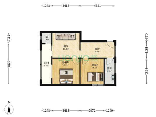 西街152号 2室2厅1卫 57平方