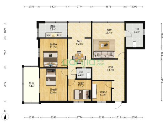 靖国大厦 4室2厅2卫 99平方