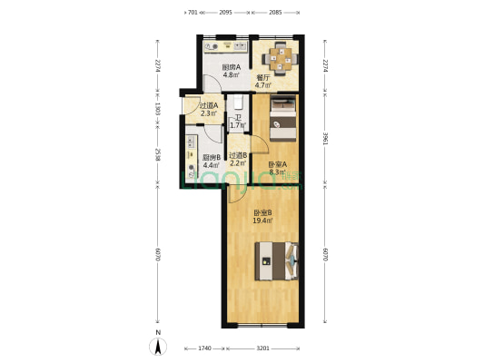 延吉东路555弄 2室1厅1卫 62平方