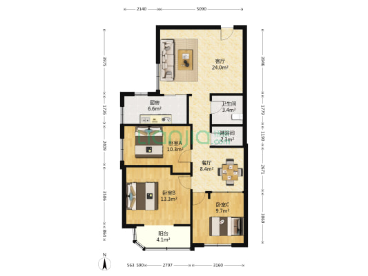 永兴大厦 3室2厅2卫 116平方