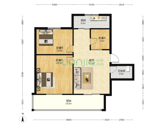 苑景乐居 3室1厅1卫 117平方