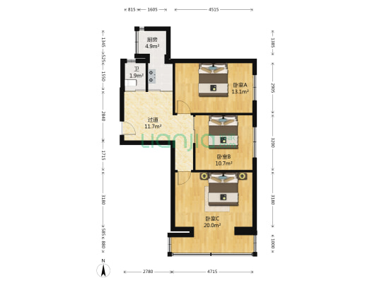 春草小区 3室0厅1卫 80平方