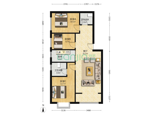 万科悦都荟 3室1厅2卫 112平方