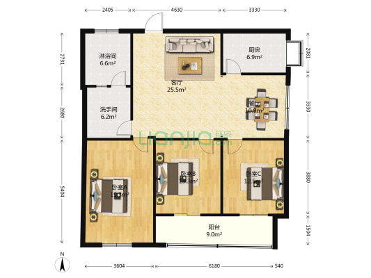 闽兴小区 3室2厅2卫 127平方
