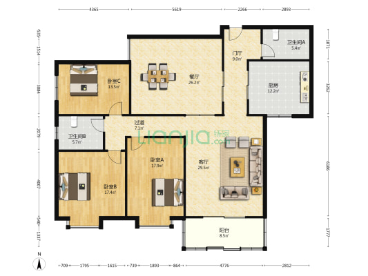 二十所社区 3室2厅2卫 188平方